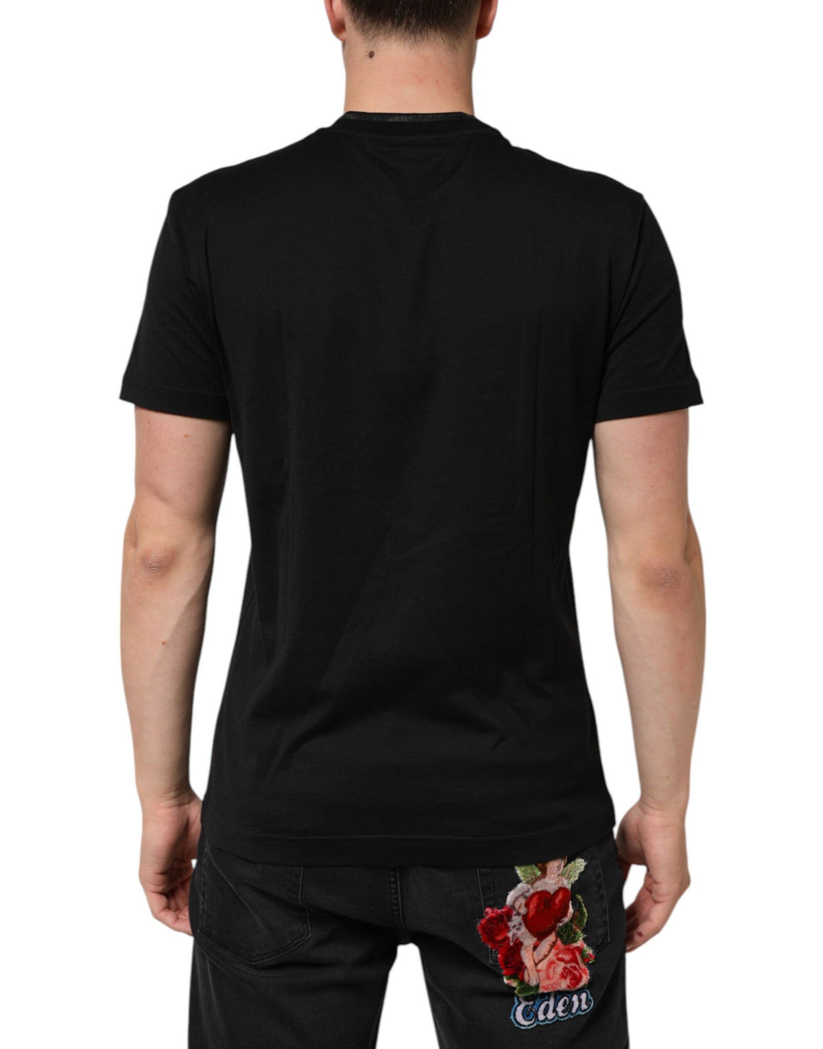 T-shirt en coton noir brodé avec logo DG et poche de Dolce &amp; Gabbana