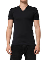 T-shirt homme Dolce &amp; Gabbana en coton noir, col en V, uni.