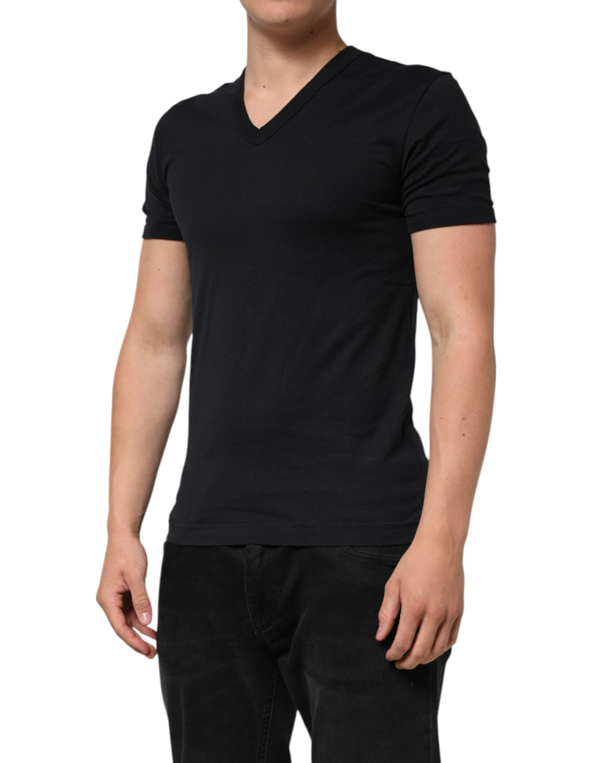 T-shirt homme Dolce &amp; Gabbana en coton noir, col en V, uni.
