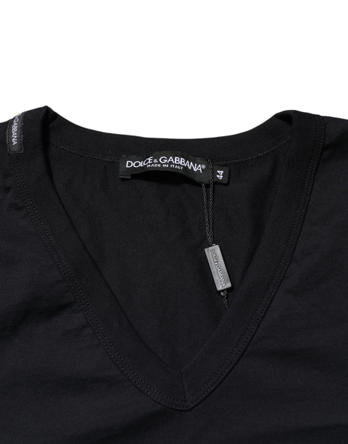 T-shirt homme Dolce &amp; Gabbana en coton noir, col en V, uni.