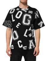 T-shirt à manches courtes en coton noir avec imprimé et inscription de Dolce &amp; Gabbana
