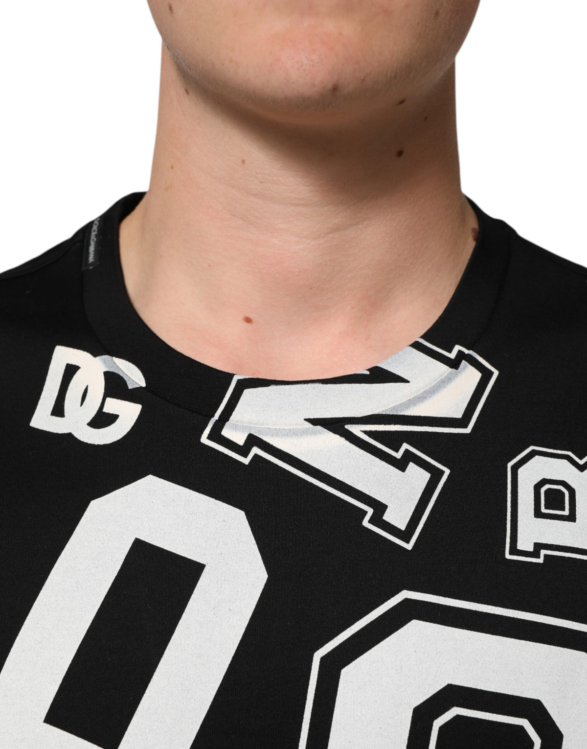 T-shirt à manches courtes en coton noir avec imprimé et inscription de Dolce &amp; Gabbana