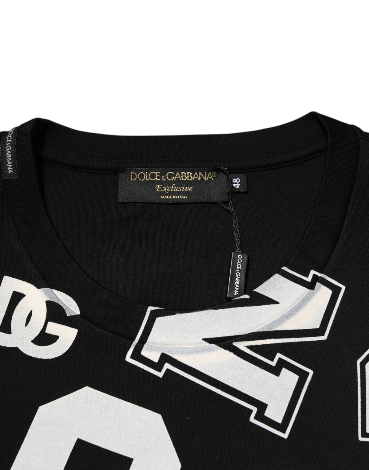 T-shirt à manches courtes en coton noir avec imprimé et inscription de Dolce &amp; Gabbana