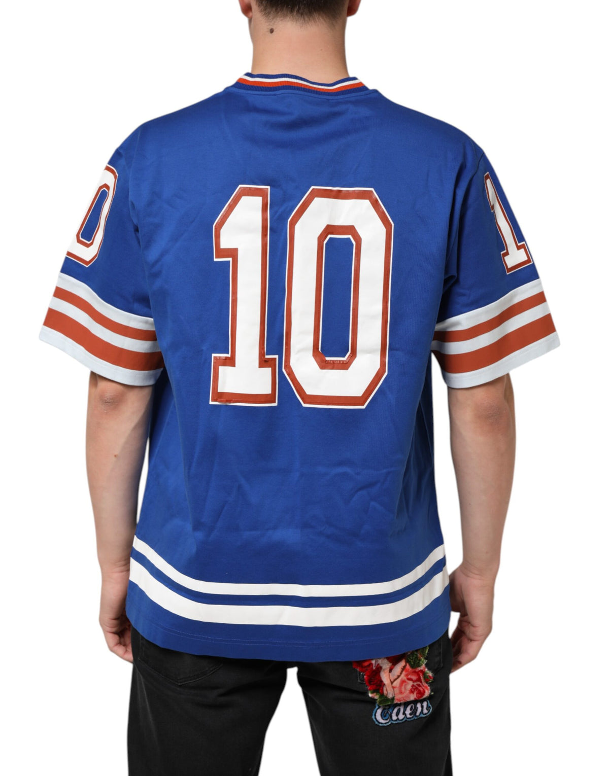 T-shirt en jersey de coton bleu avec logo DG en mesh de Dolce &amp; Gabbana