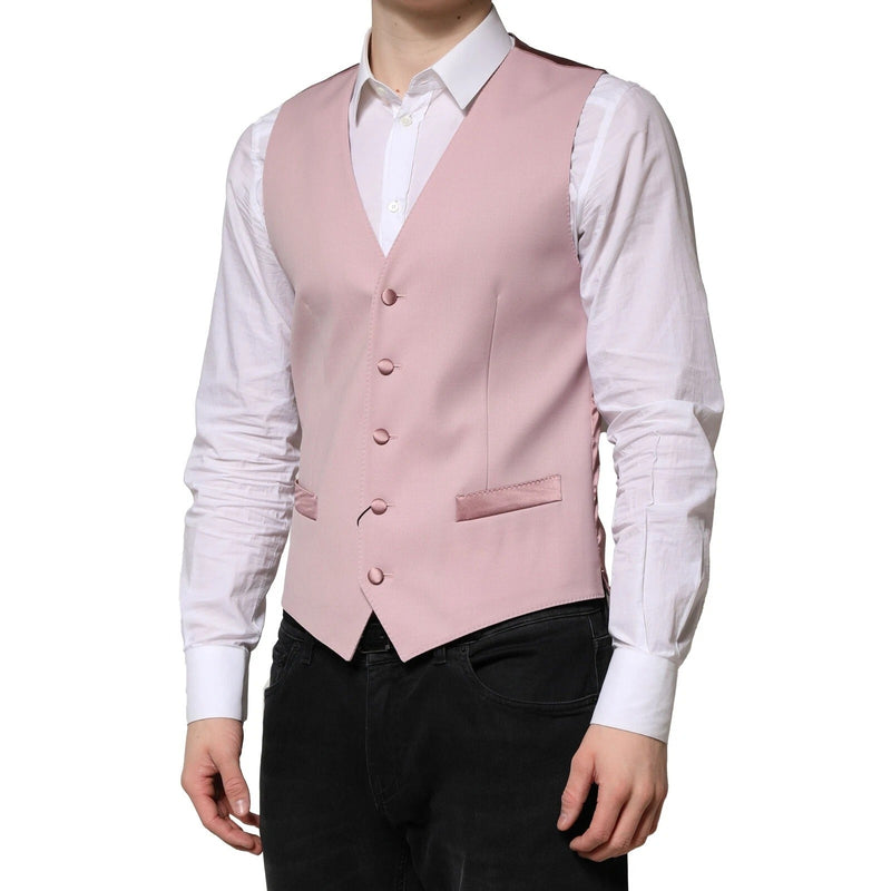 Dolce & Gabbana Pink Wool Dress Formal Waistcoat Vest