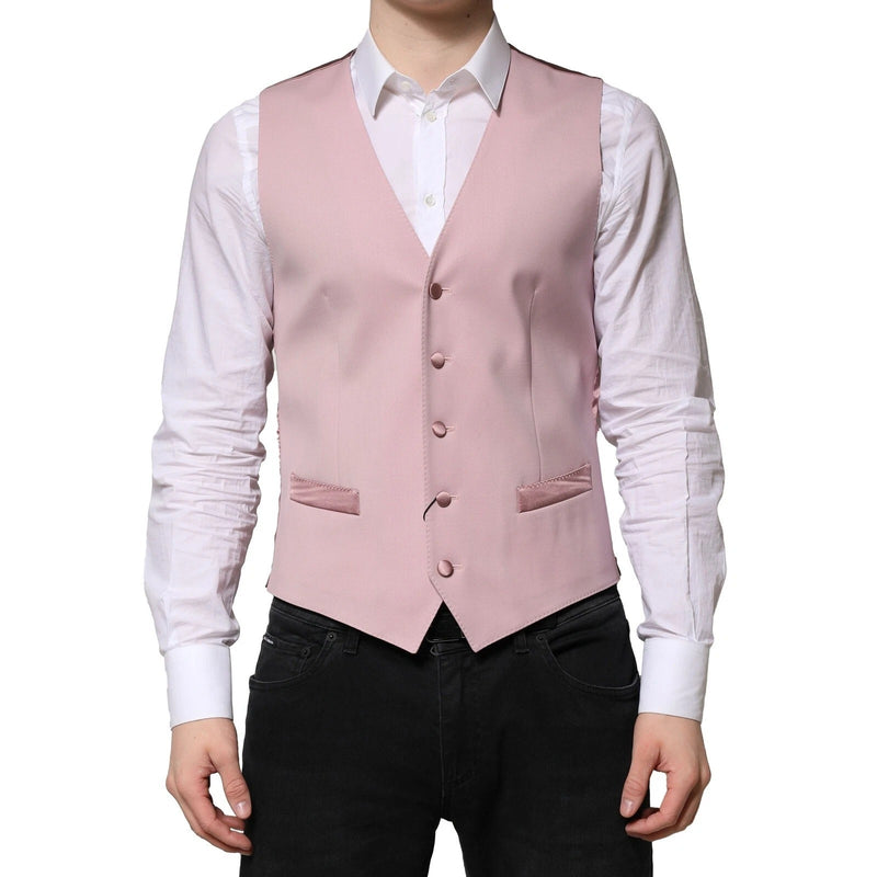 Dolce & Gabbana Pink Wool Dress Formal Waistcoat Vest