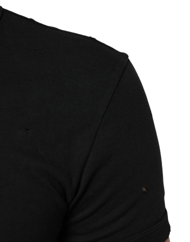 Dolce &amp; Gabbana zwart katoenen T-shirt met V-hals en versleten logo voor heren