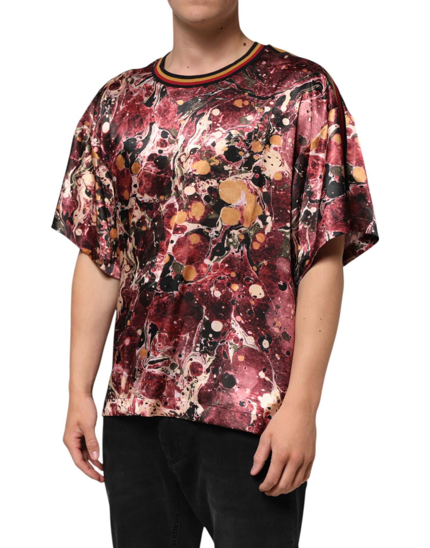 Dolce & Gabbana Multicolor Polyester Marble Print Oversize T-shirt