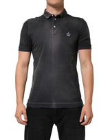 Polo homme en coton gris à col couronne de Dolce &amp; Gabbana
