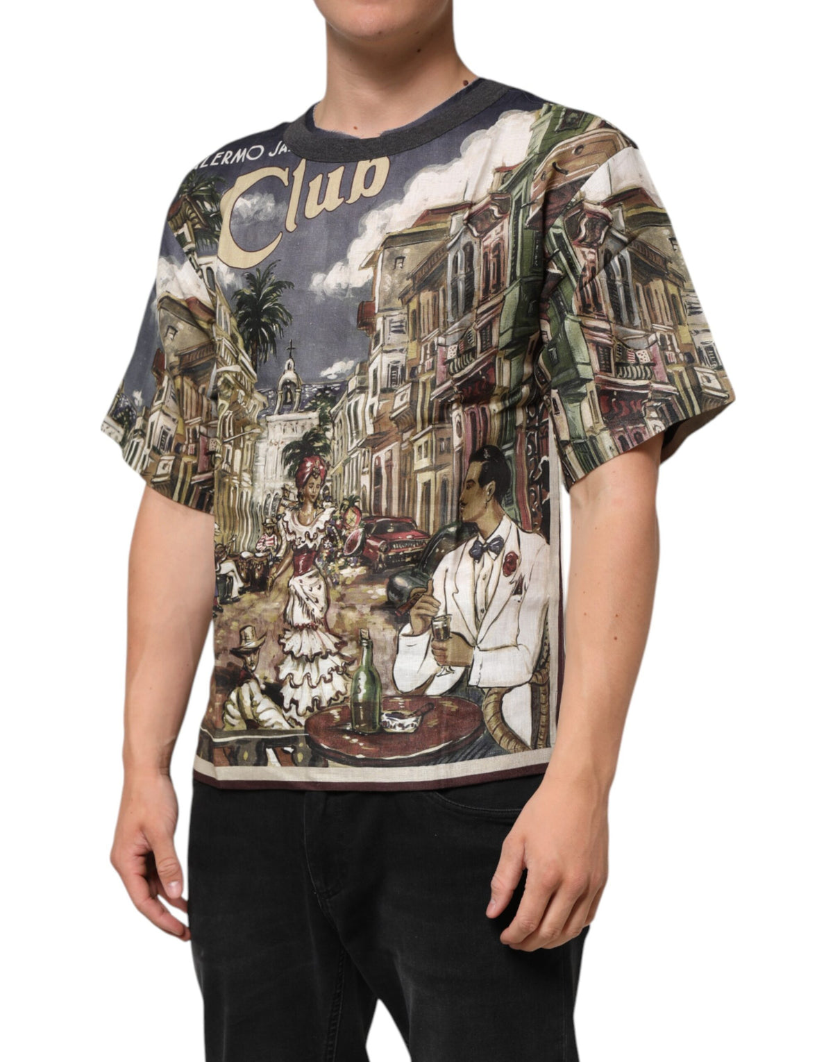 T-shirt homme en lin à col rond Dolce &amp; Gabbana Palermo Jazz Club