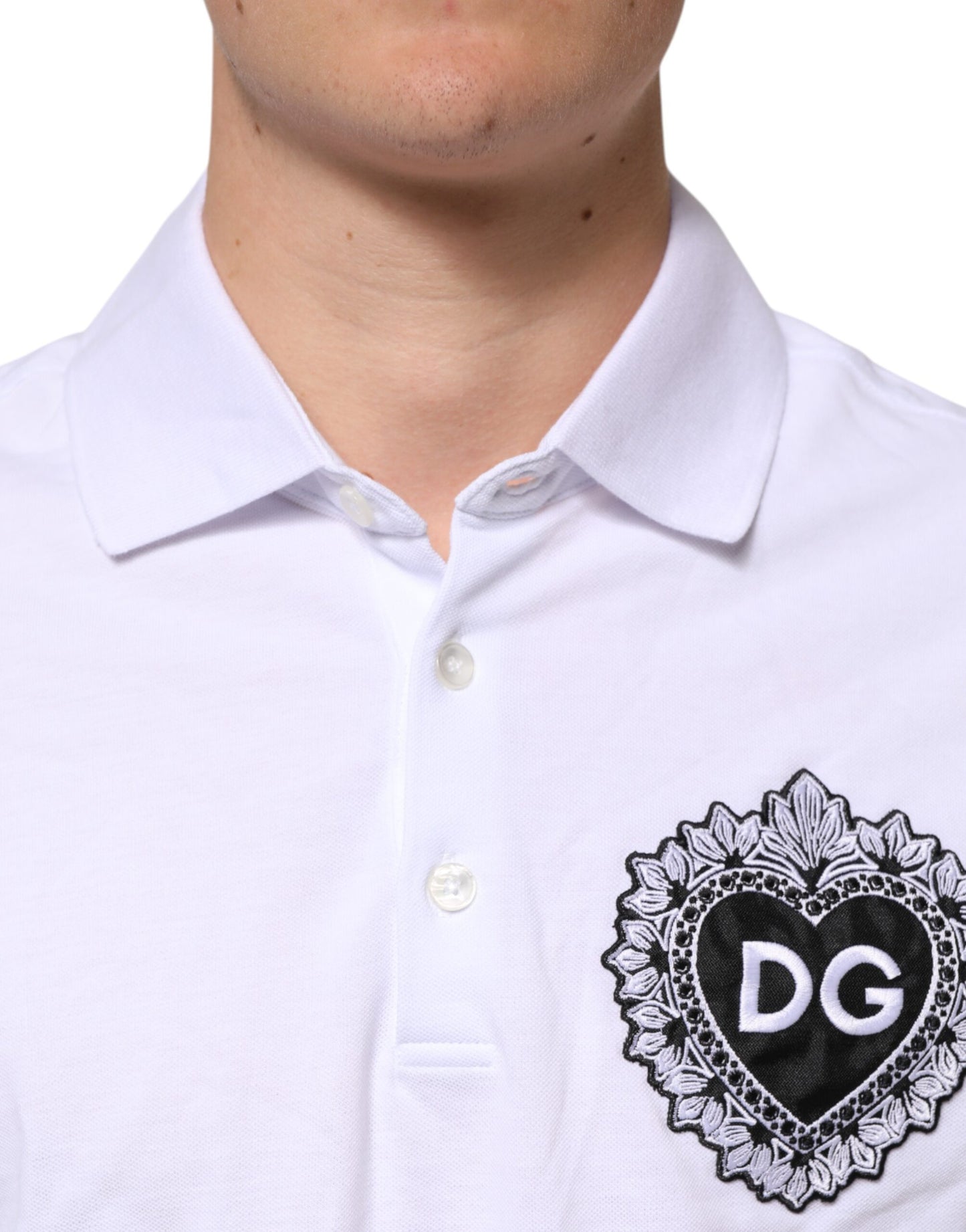 Dolce & Gabbana White Cotton DG Heart Logo Embroider T-shirt