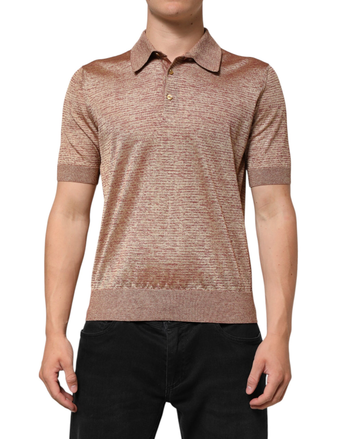 T-shirt polo à manches courtes en soie texturée marron de Dolce &amp; Gabbana