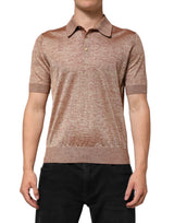 T-shirt polo à manches courtes en soie texturée marron de Dolce &amp; Gabbana