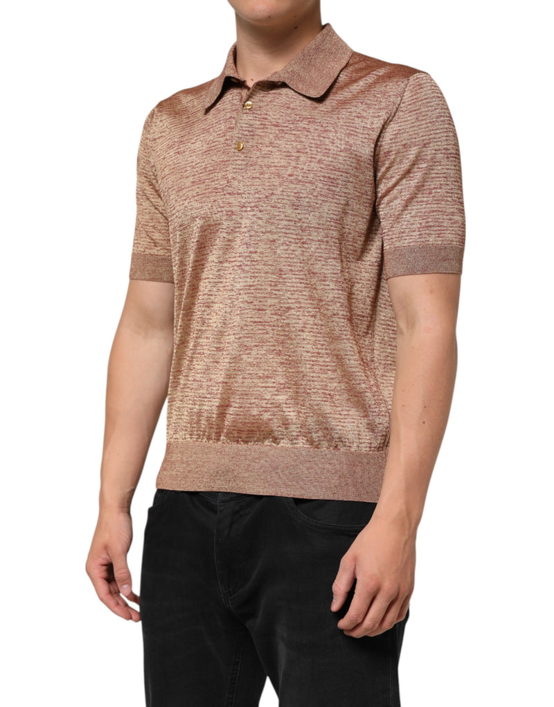 Dolce &amp; Gabbana bruin, gestructureerd, kortgezoomd polo-shirt van zijde