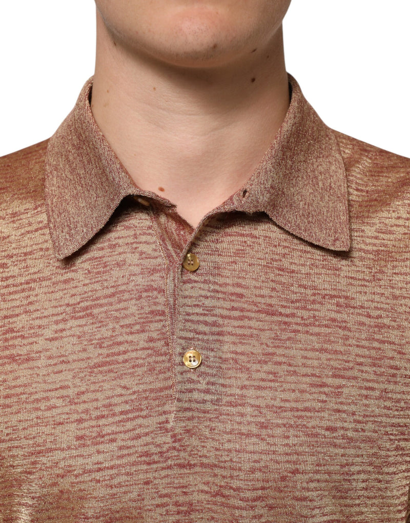 Dolce &amp; Gabbana bruin, gestructureerd, kortgezoomd polo-shirt van zijde