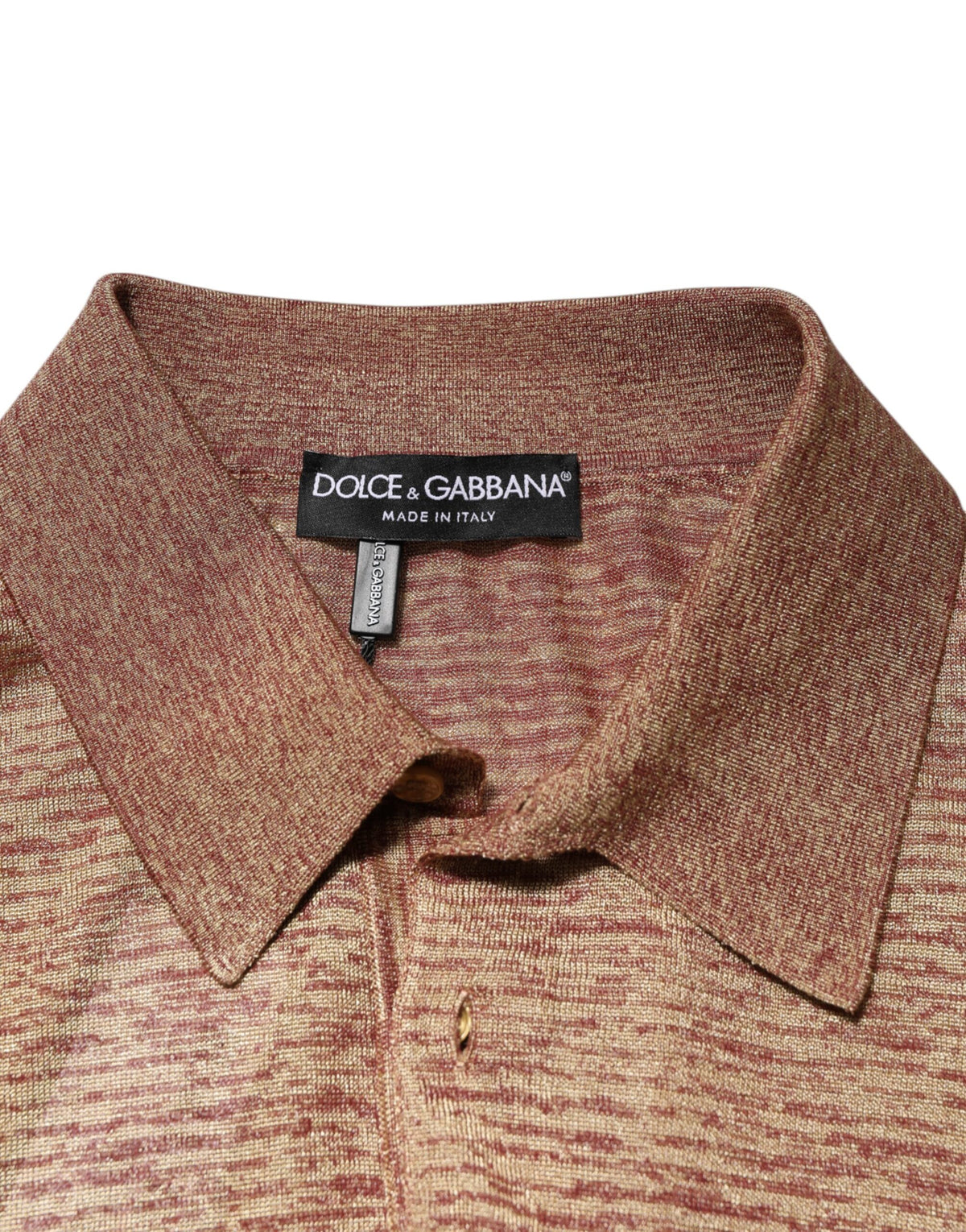 T-shirt polo à manches courtes en soie texturée marron de Dolce &amp; Gabbana