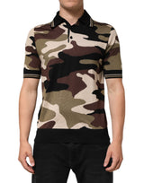 T-shirt polo militaire en soie marron camouflage Dolce &amp; Gabbana
