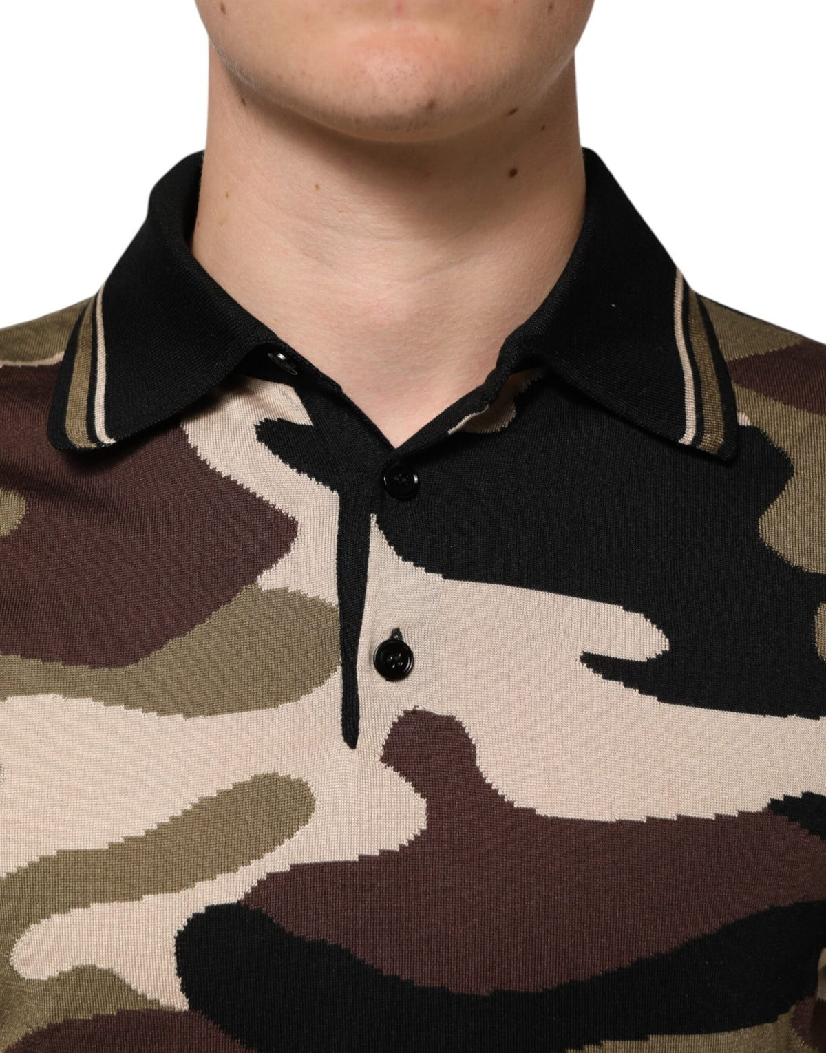 T-shirt polo militaire en soie marron camouflage Dolce &amp; Gabbana