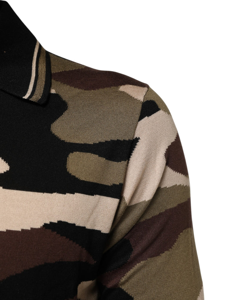 Dolce &amp; Gabbana camouflagekleurig poloshirt van bruine zijde met militair motief