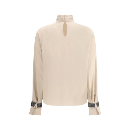 Brunello Cucinelli Silk turtleneck Blouse with Precious Bracelets