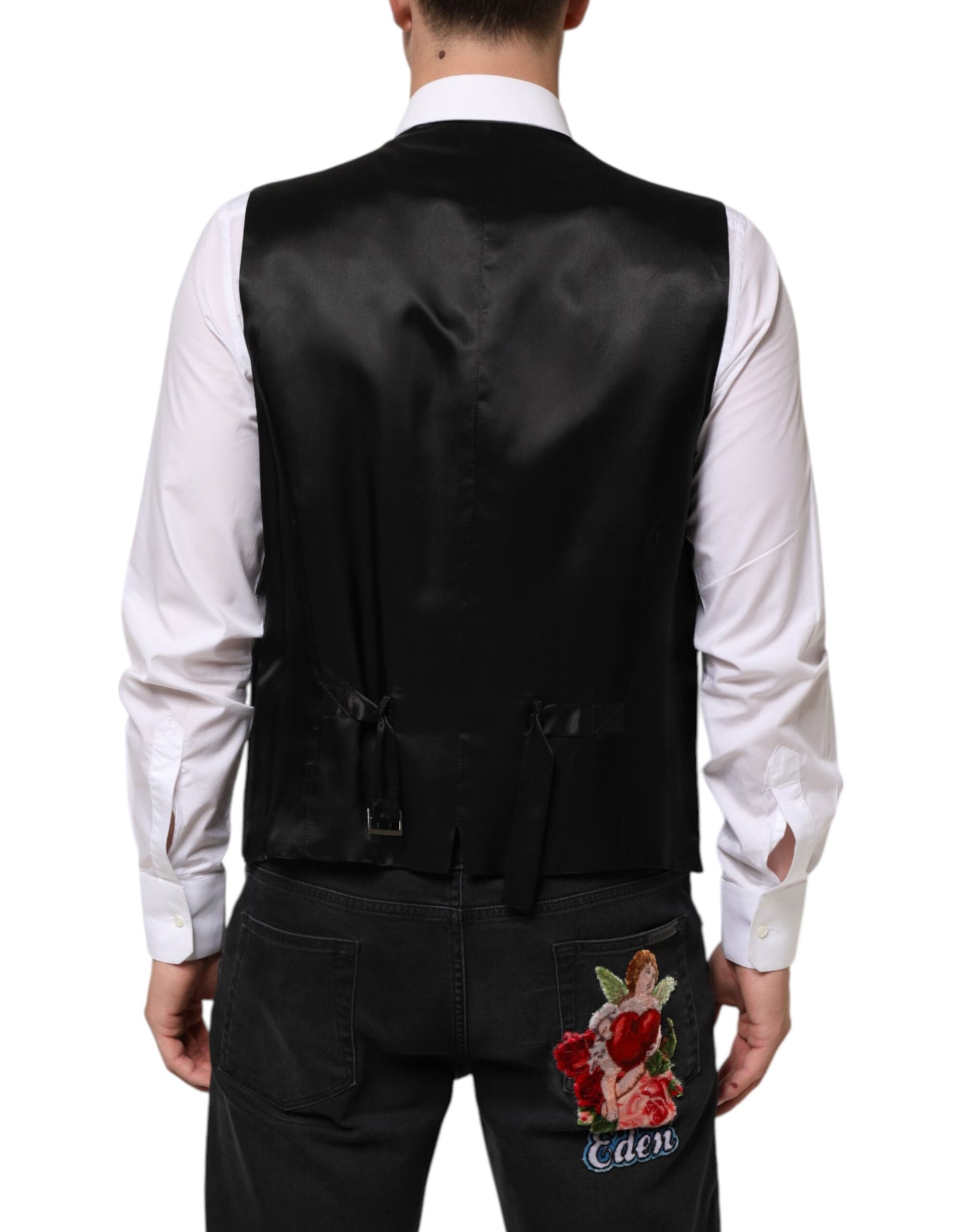 Dolce & Gabbana Black Wool Dress Formal Men Waistcoat Vest