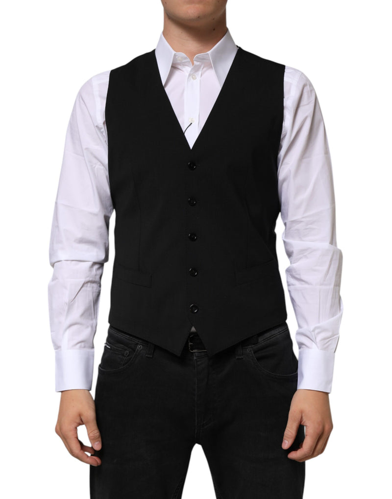 Dolce & Gabbana Black Wool Dress Waistcoat for Men