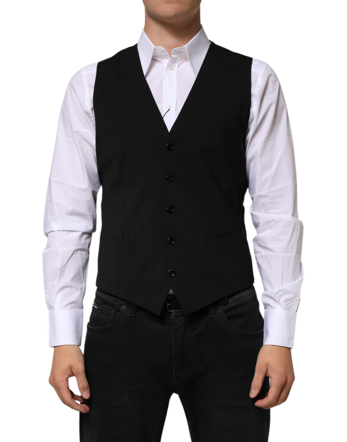 Dolce & Gabbana Black Wool Dress Formal Men's Waistcoat Vest