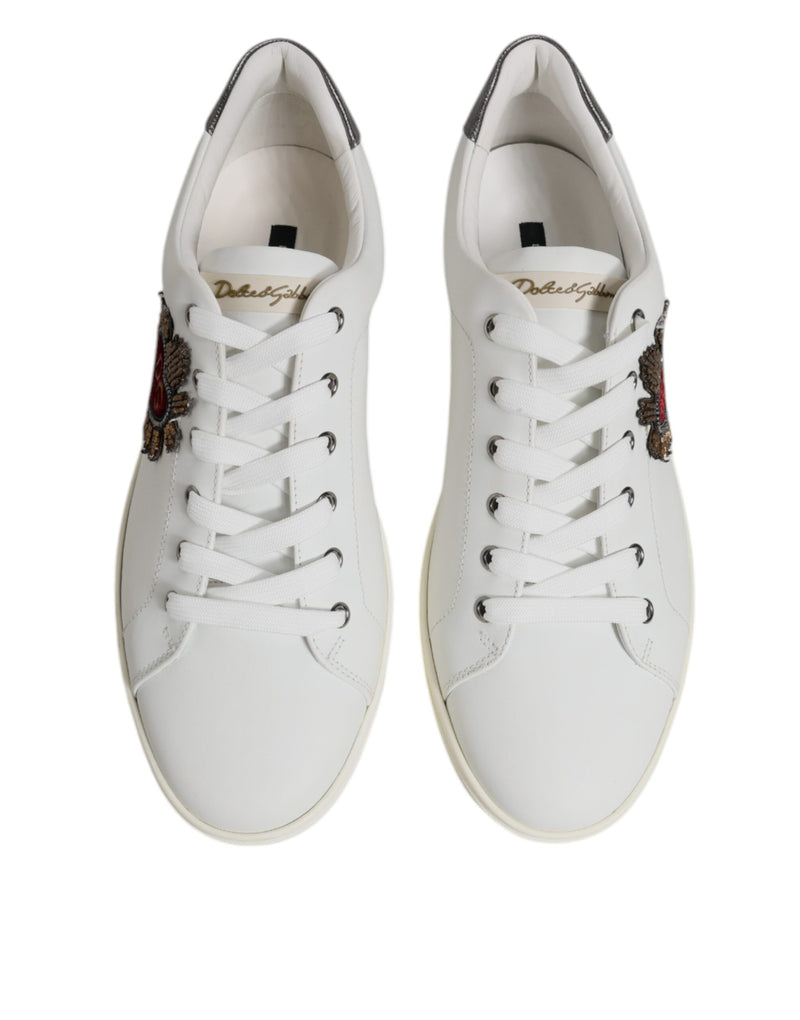 Dolce & Gabbana White Silver Sacred Heart Men Sneakers