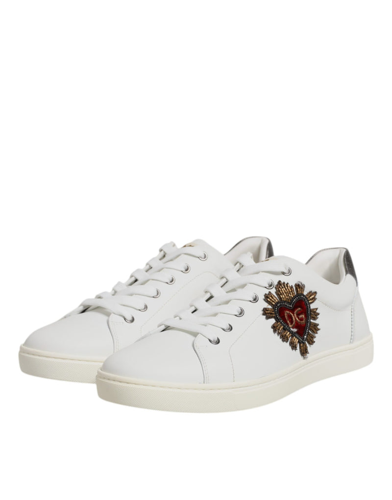 Dolce & Gabbana White Silver Sacred Heart Men Sneakers