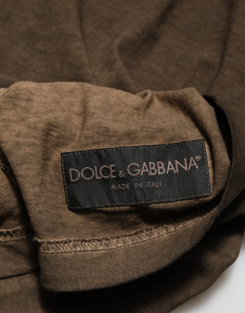 Dolce &amp; Gabbana donkerbruin katoenen T-shirt met versleten logo voor heren