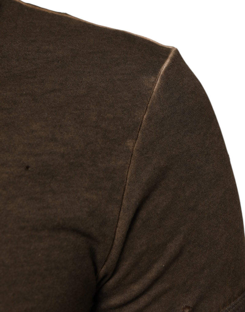 Dolce &amp; Gabbana donkerbruin katoenen T-shirt met versleten logo voor heren