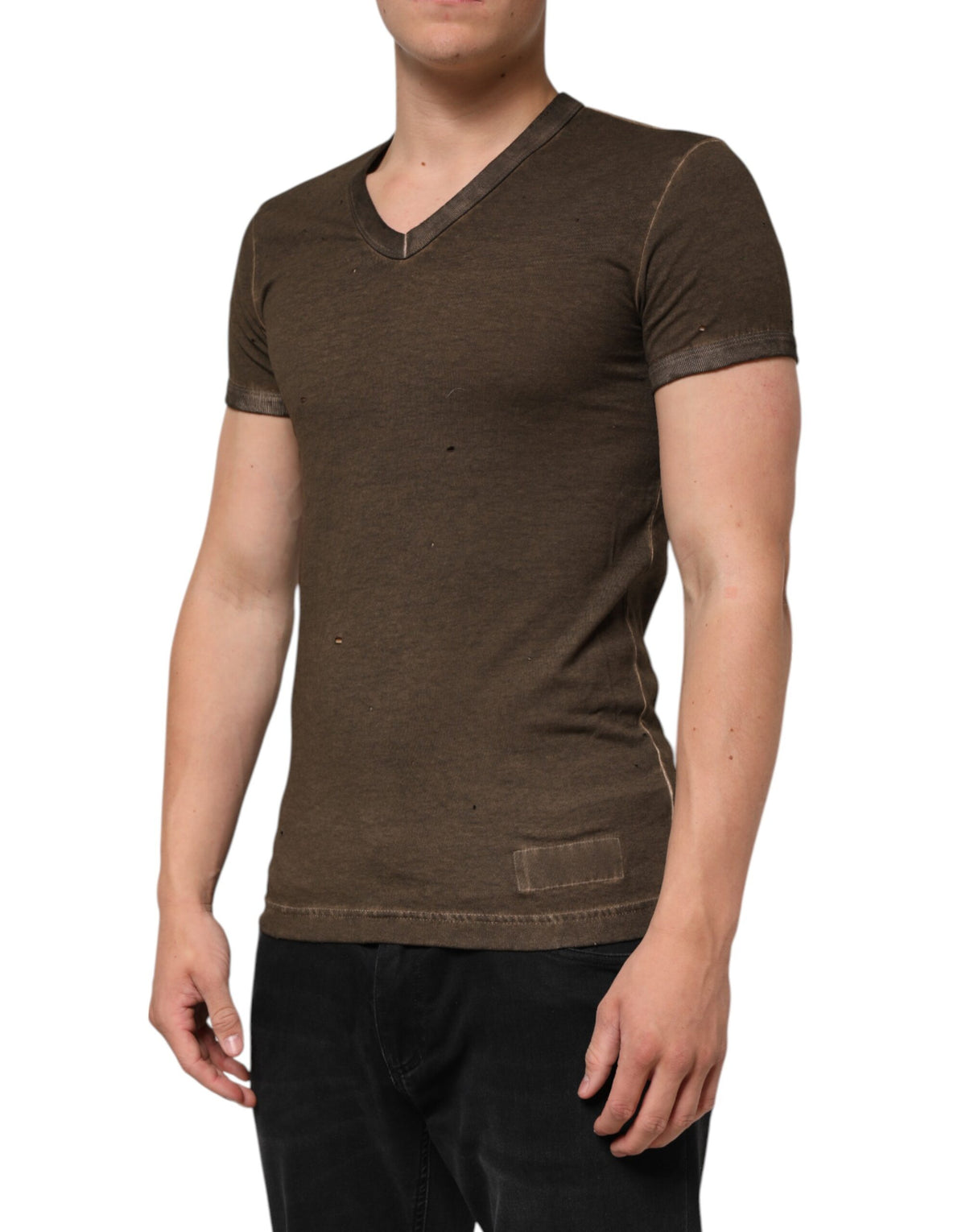 T-shirt homme en coton brun foncé à logo délavé Dolce &amp; Gabbana