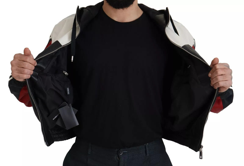 Blouson en cuir noir à capuche de Dolce & Gabbana