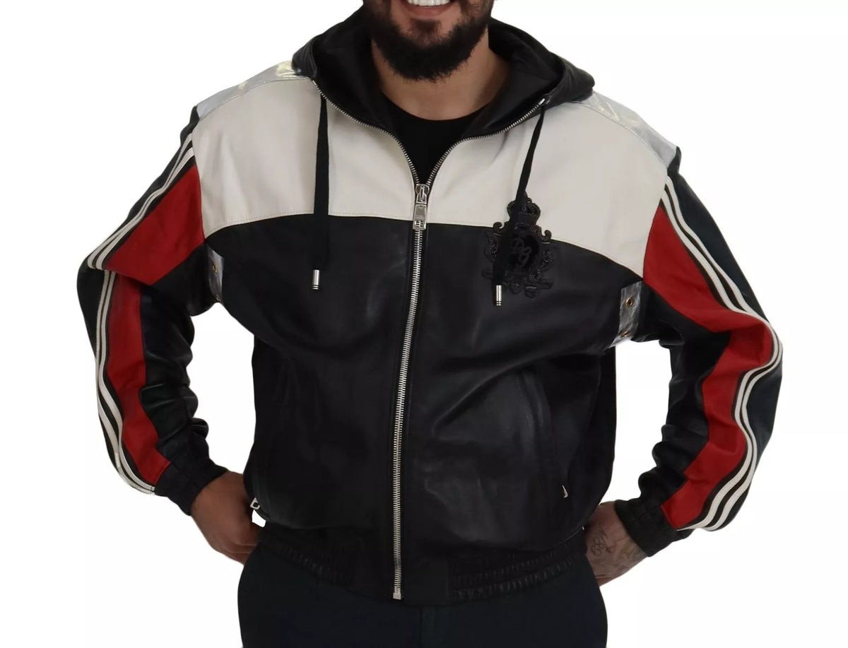 Blouson en cuir noir à capuche de Dolce & Gabbana