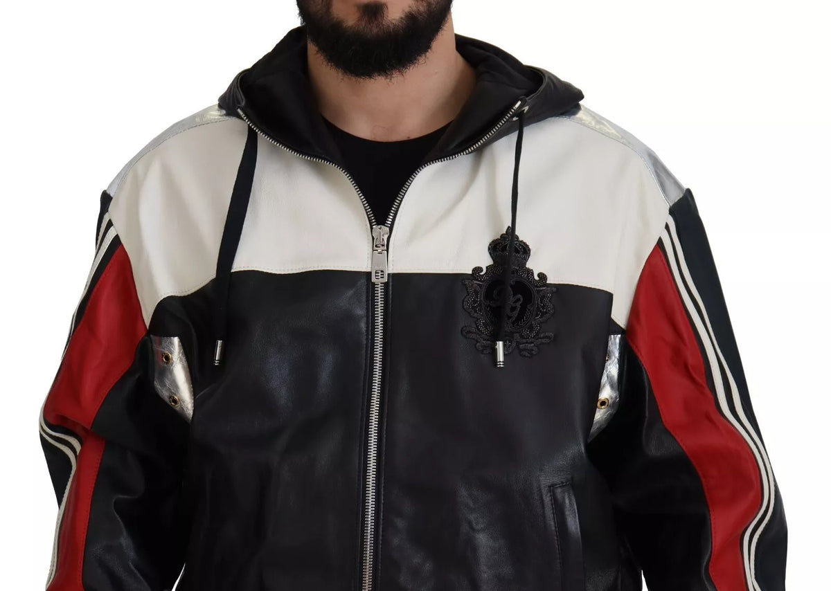 Blouson en cuir noir à capuche de Dolce & Gabbana