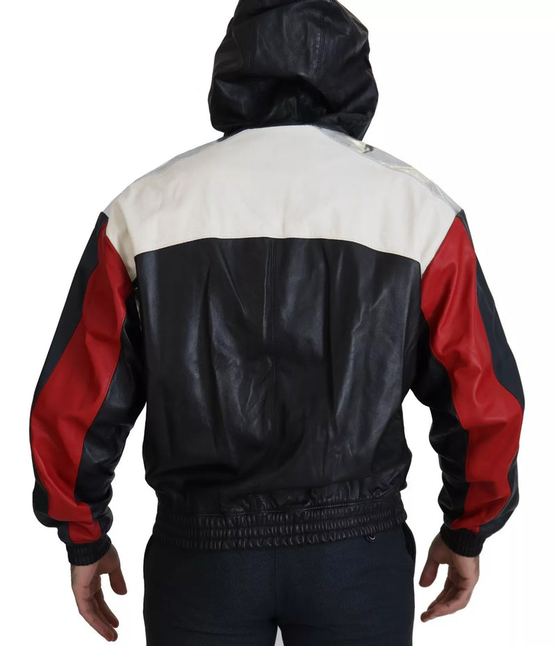 Blouson en cuir noir à capuche de Dolce & Gabbana