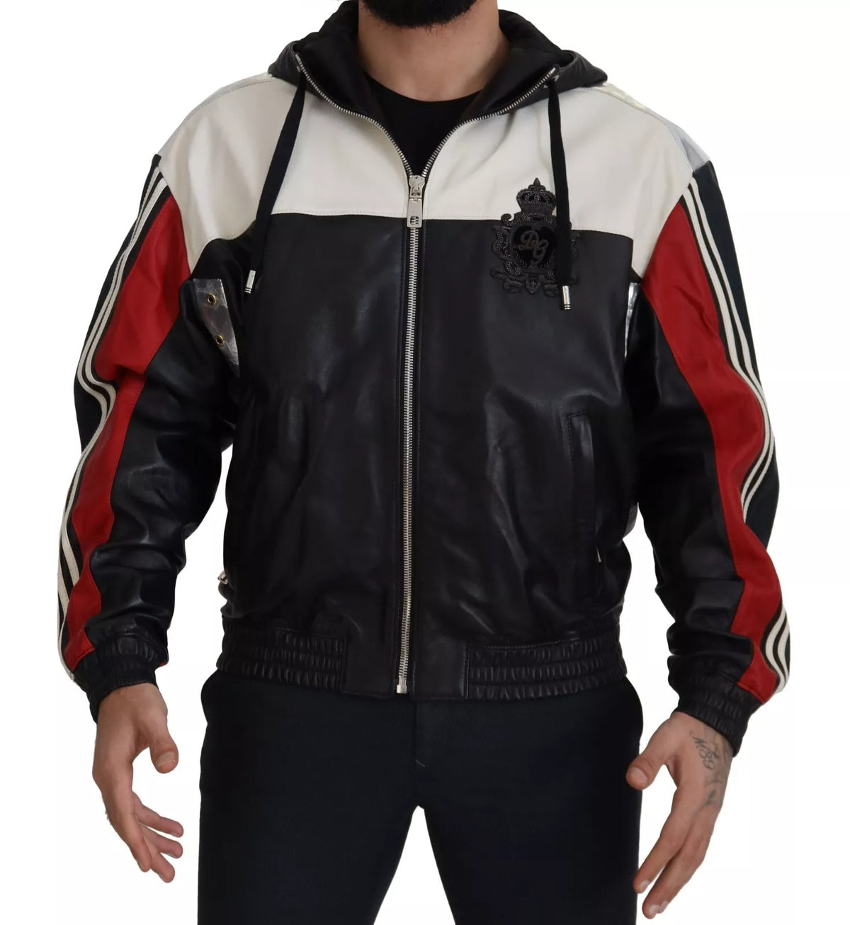 Blouson en cuir noir à capuche de Dolce & Gabbana
