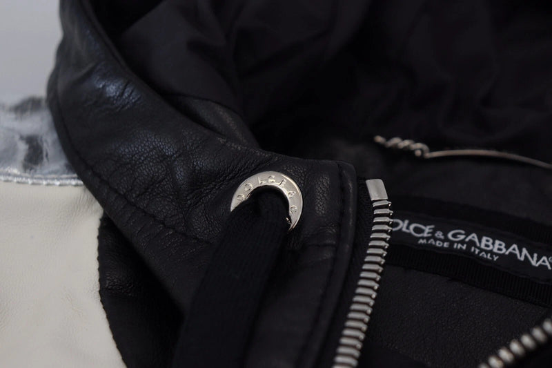 Blouson en cuir noir à capuche de Dolce & Gabbana