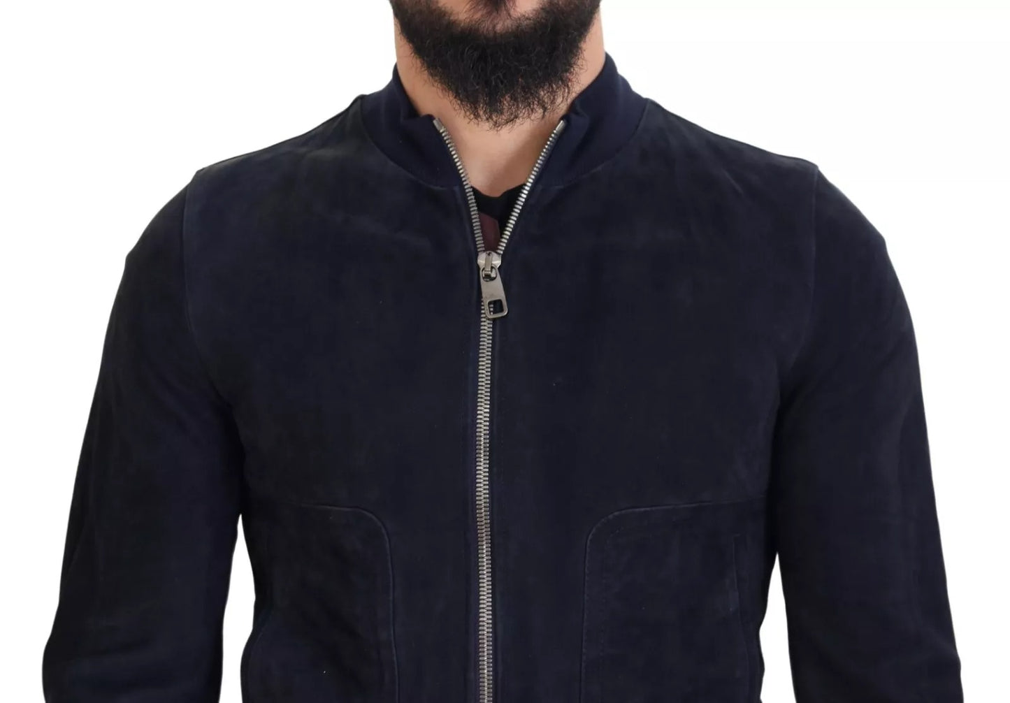 Dolce & Gabbana Dark Blue Suede Lambskin Blouson Jacket