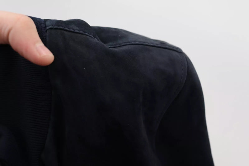 Blouson en cuir d'agneau suédé bleu foncé de Dolce & Gabbana