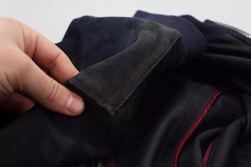 Blouson en cuir d'agneau suédé bleu foncé de Dolce & Gabbana
