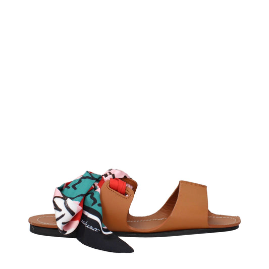 Max Mara bruine leren platte sandalen