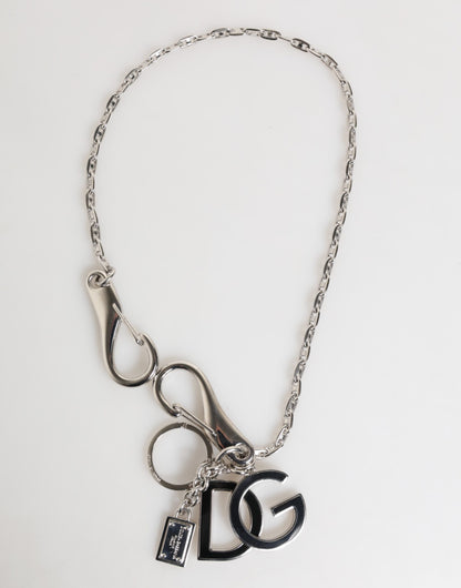 Porte-clés Dolce & Gabbana avec logo DG argenté, breloque pour sac.