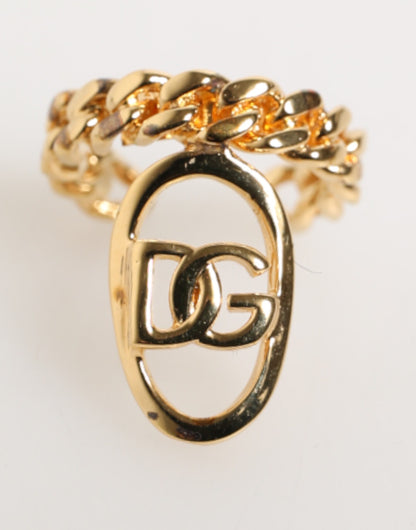 Bague réglable Dolce &amp; Gabbana en laiton doré, avec chaîne et logo DG ovale.