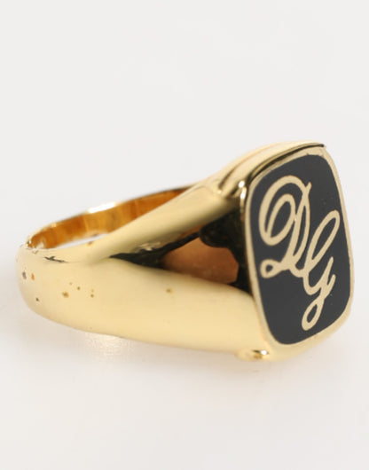 Bague signet DG en laiton doré et émail, logo ajustable de Dolce & Gabbana.