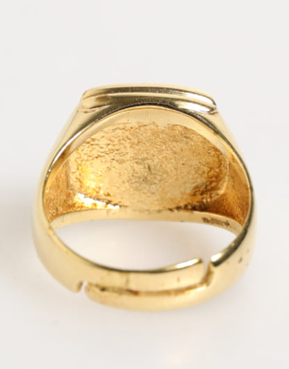 Bague signet DG en laiton doré et émail, logo ajustable de Dolce & Gabbana.