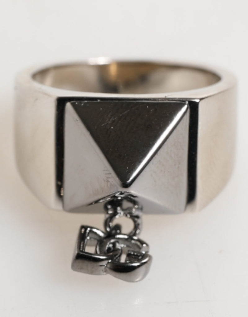 Bague en laiton véritable avec logo DG pyramidal argenté de Dolce & Gabbana
