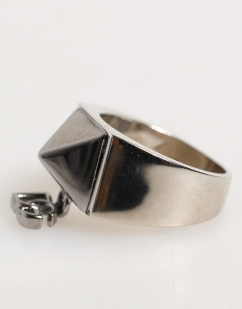 Bague en laiton véritable avec logo DG pyramidal argenté de Dolce & Gabbana