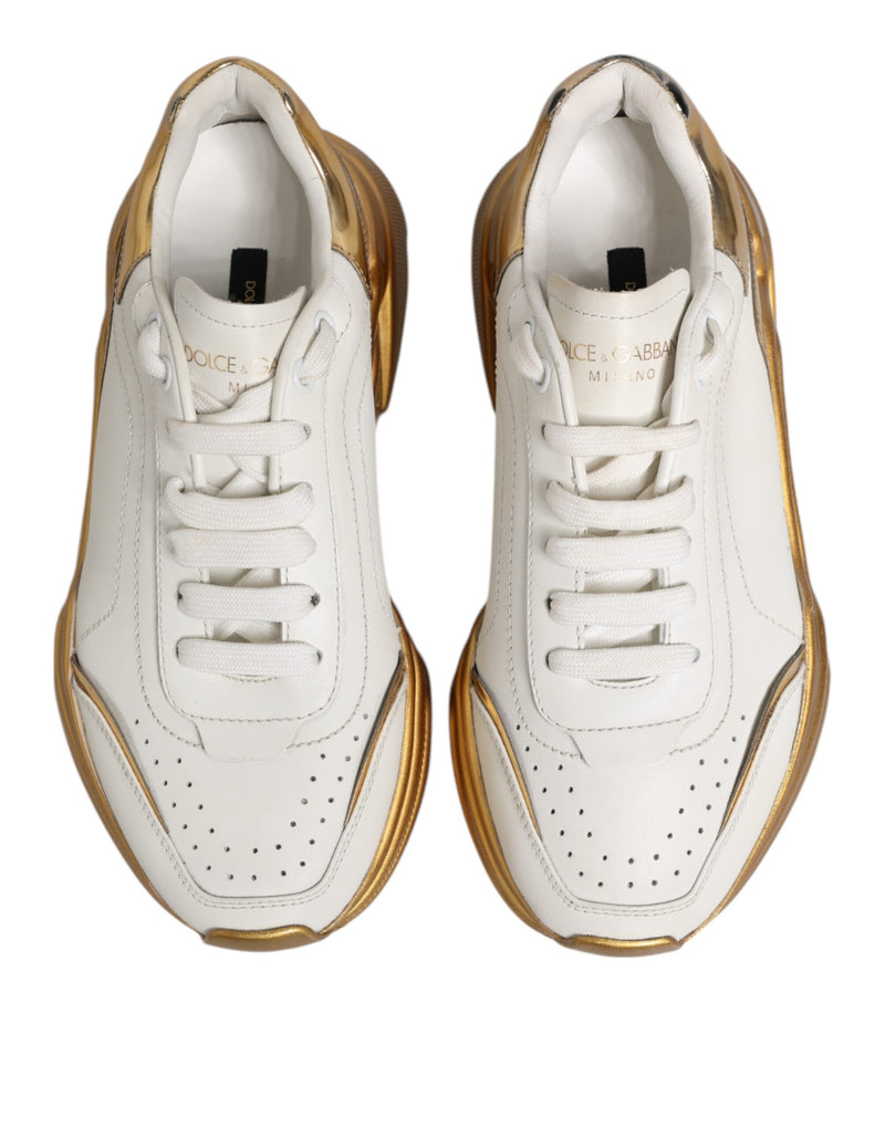 Dolce & Gabbana DAYMASTER Sneakers en Cuir Blanc et Or pour Femme