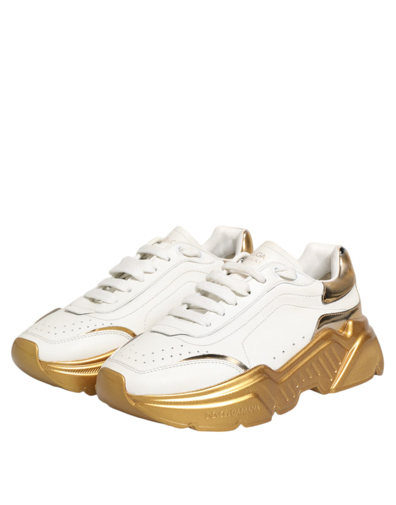 Dolce & Gabbana DAYMASTER Sneakers en Cuir Blanc et Or pour Femme